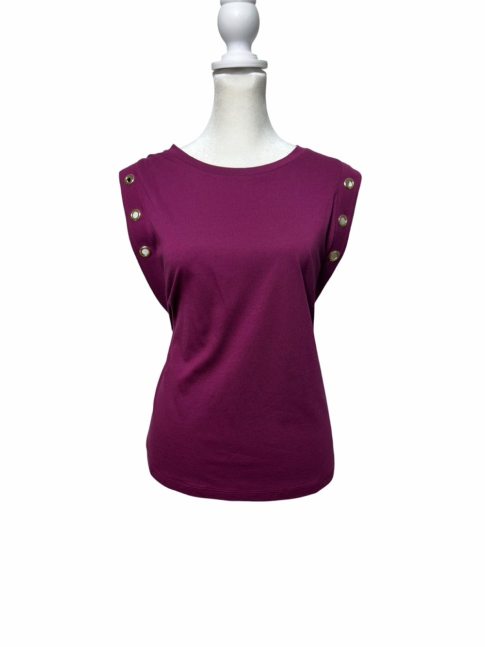 NWT MICHAEL Michael Kors Garnet Gold Grommet Shoulder Sleeveless Top Size L